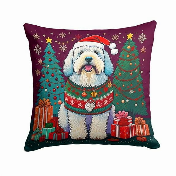Old English Sheepdog Christmas Fabric Decorative Pillow 18 in x 18 in