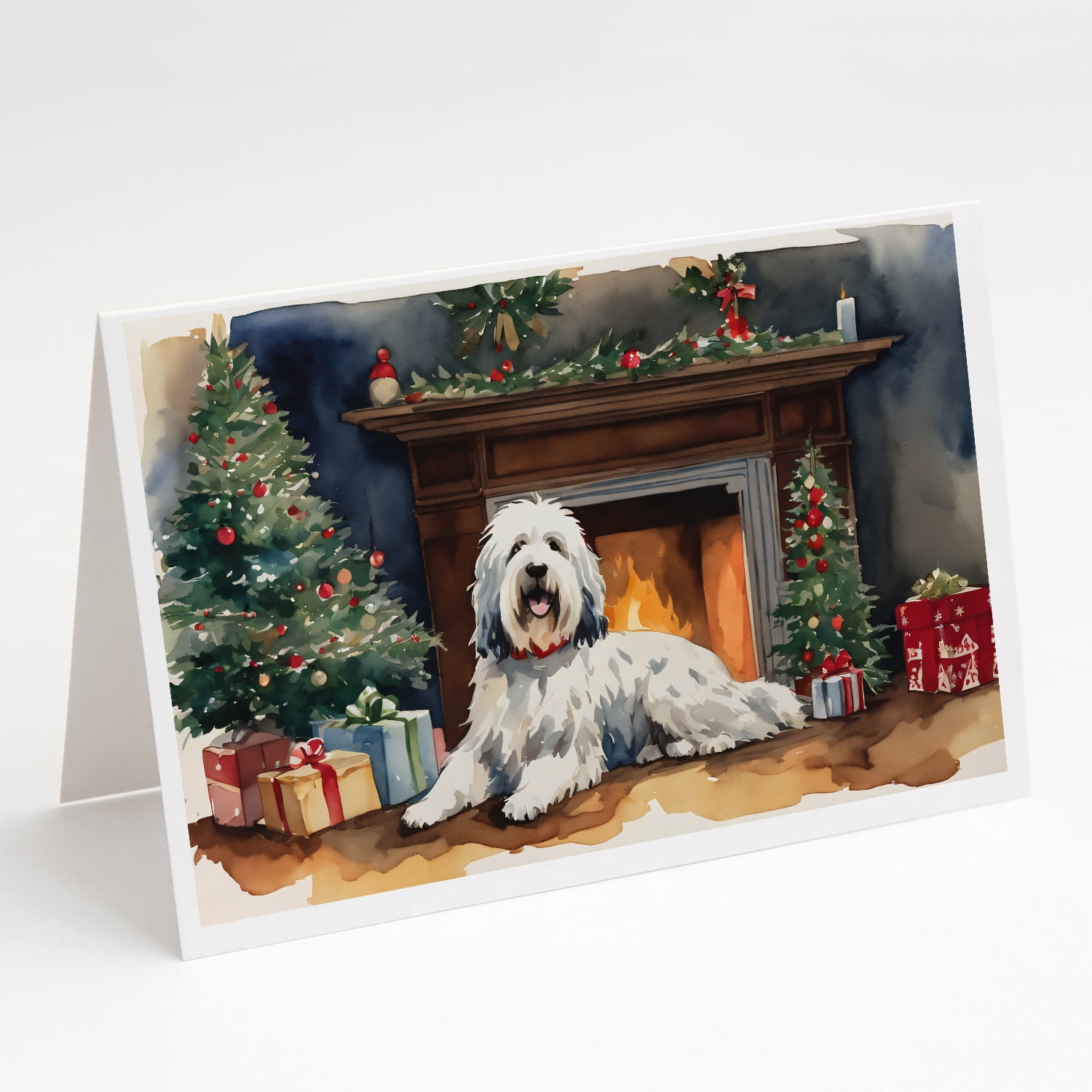 Old English Sheepdog Cozy Christmas Greeting Cards Pack of 8 7 in x 5 in