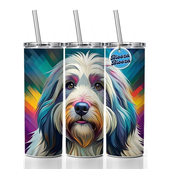 Old English Sheepdog Dog Pop Art 20oz Insulated Water Bottle Skinny Tumbler Includes Straw