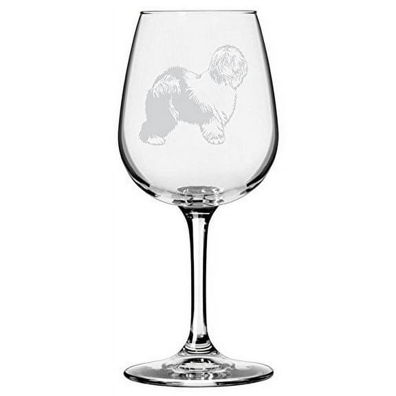Old English Sheepdog Dog Themed Etched All Purpose 12.75oz Libbey Wine Glass