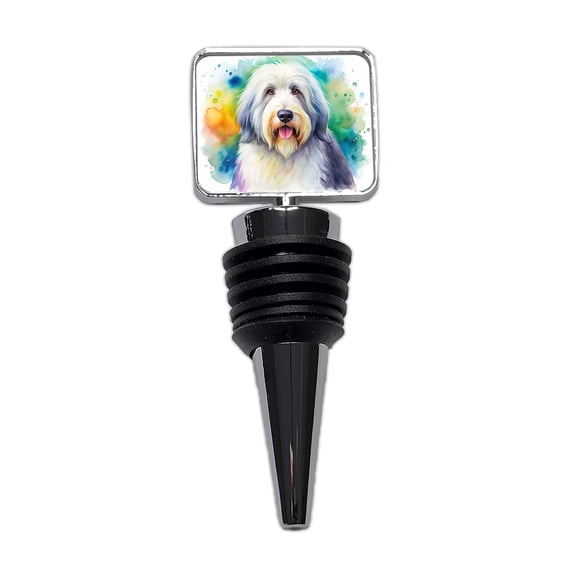 Old English Sheepdog Dog Watercolor Style Wine Bottle Stopper Cap Plug