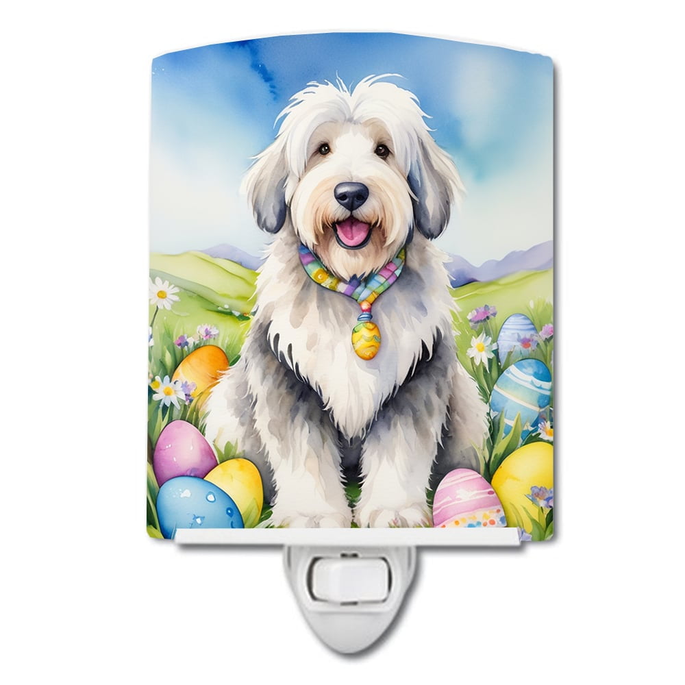 Old English Sheepdog Easter Egg Hunt Ceramic Night Light 4 in x 6 in