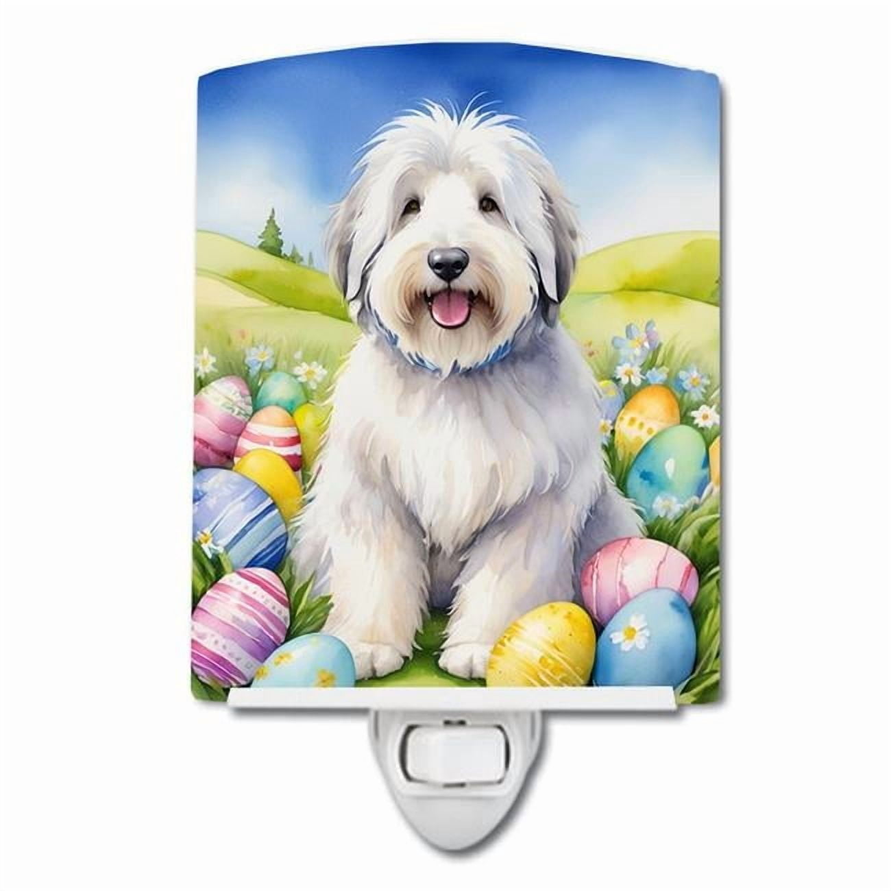 Old English Sheepdog Easter Egg Hunt Ceramic Night Light 4 in x 6 in