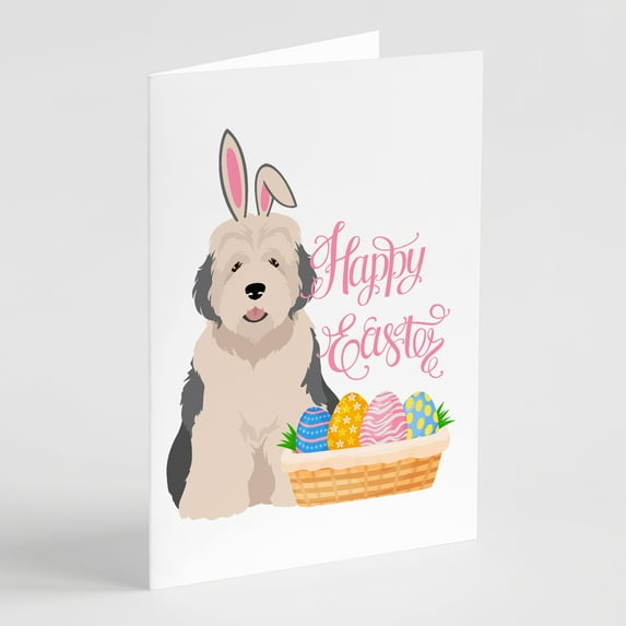 Old English Sheepdog Easter Greeting Cards and Envelopes Pack of 8 7 in x 5 in