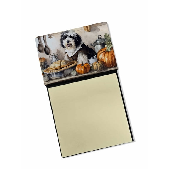 Old English Sheepdog Fall Kitchen Pumpkins Sticky Note Holder 3.25 in x 5.25 in