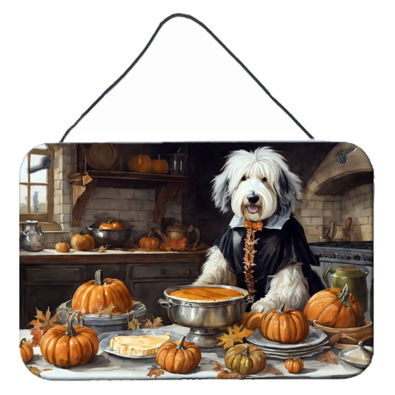 Old English Sheepdog Fall Kitchen Pumpkins Wall or Door Hanging Prints 8 in x 12 in