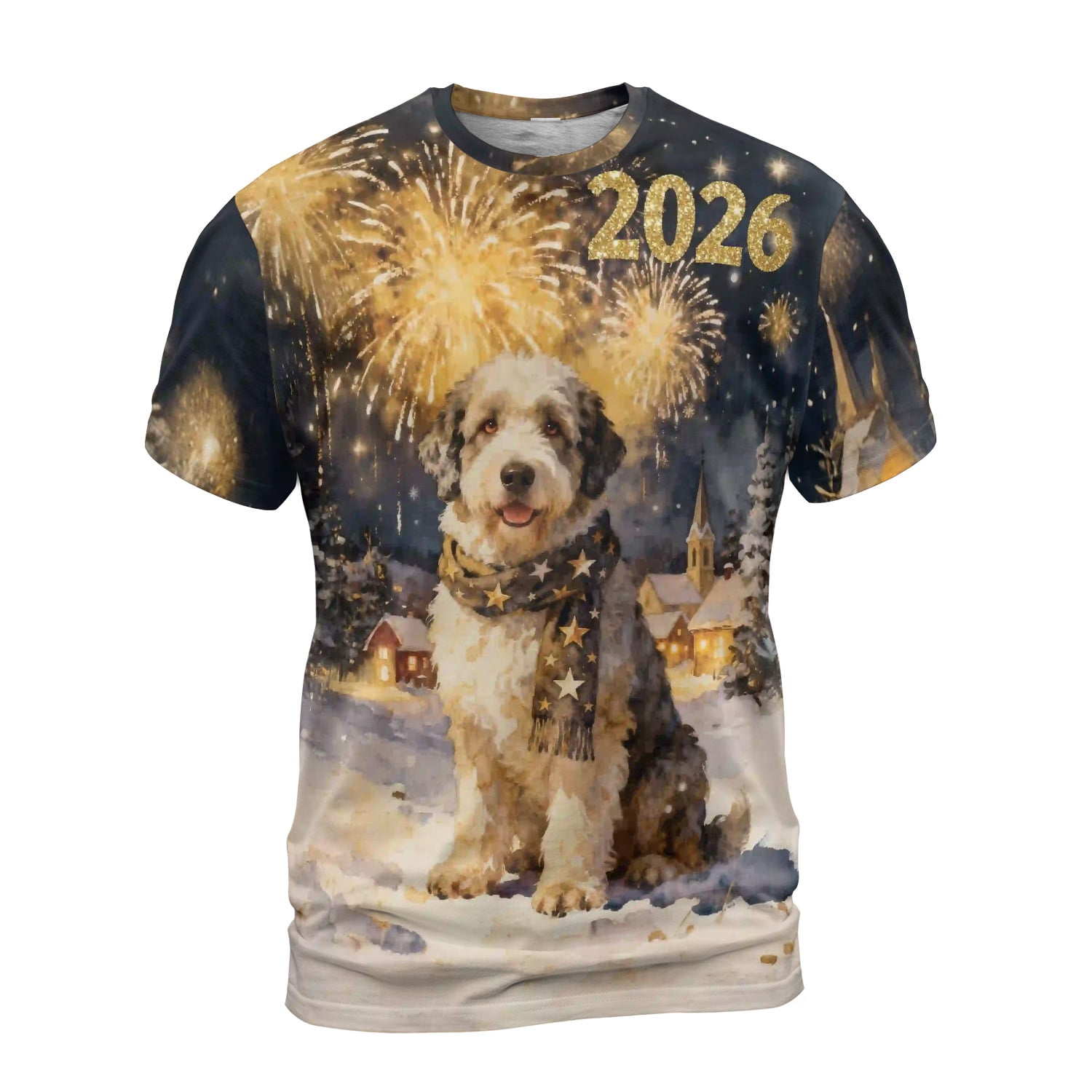 Old English Sheepdog Happy New Year 2026 with Fireworks on New Year's ...
