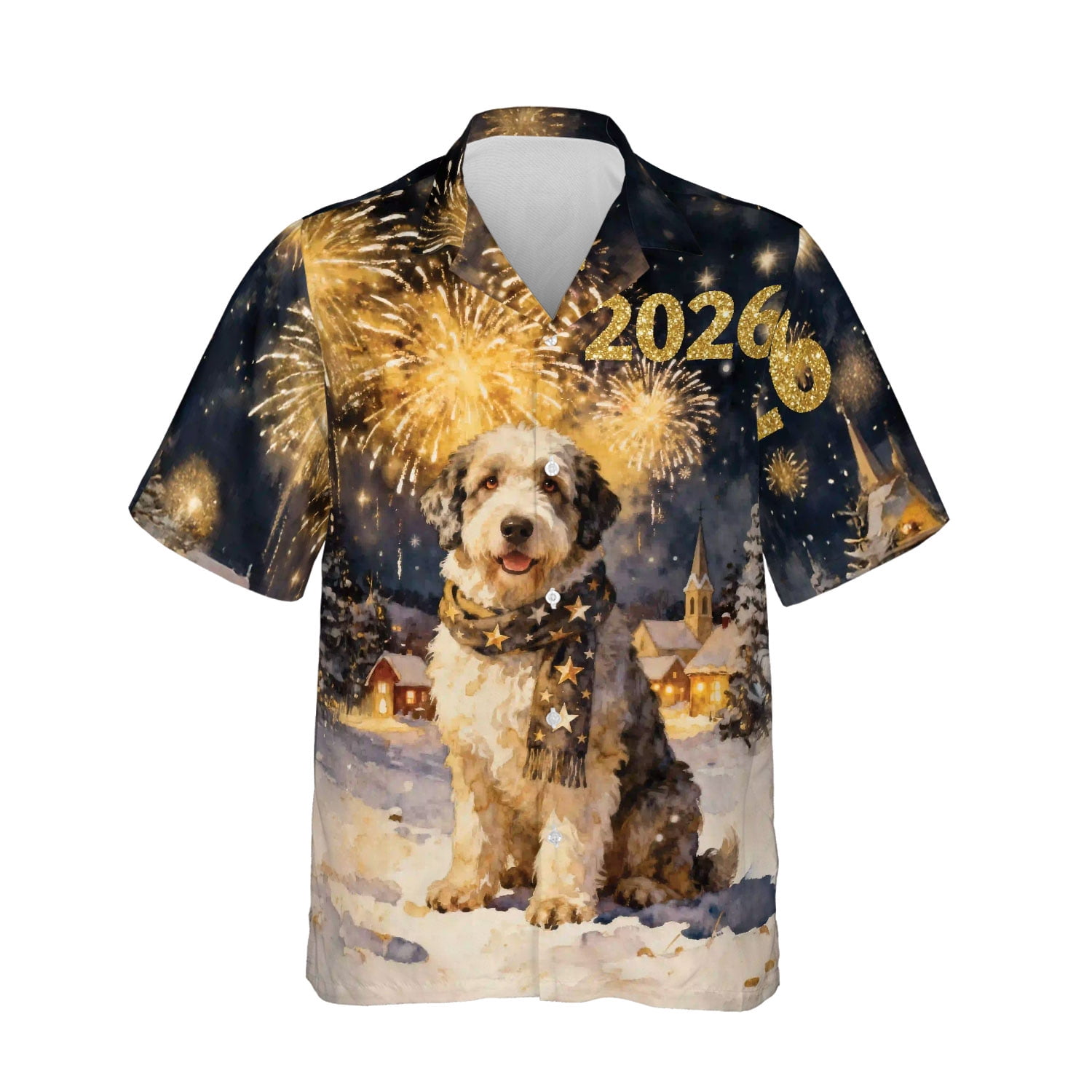 Old English Sheepdog Happy New Year 2026 with Fireworks on New Year's ...