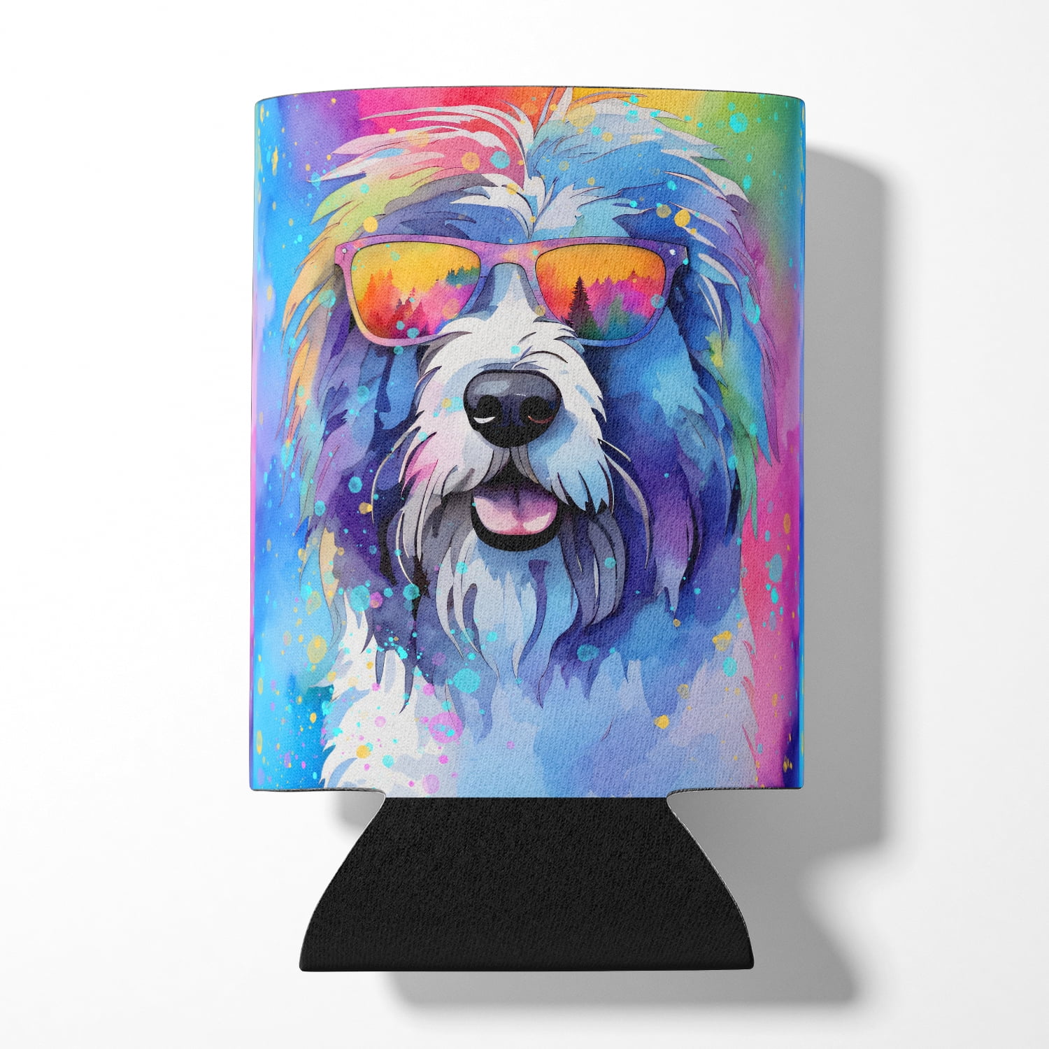 Old English Sheepdog Hippie Dawg Can or Bottle Hugger 3 in x 5 in