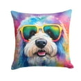 thumbnail image 1 of Old English Sheepdog Hippie Dawg Fabric Decorative Pillow 14 in x 14 in, 1 of 2