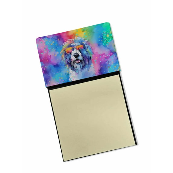 Old English Sheepdog Hippie Dawg Sticky Note Holder 3.25 in x 5.25 in