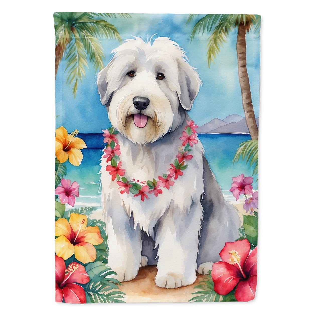 Old English Sheepdog Luau Garden Flag 11.25 in x 15.5 in