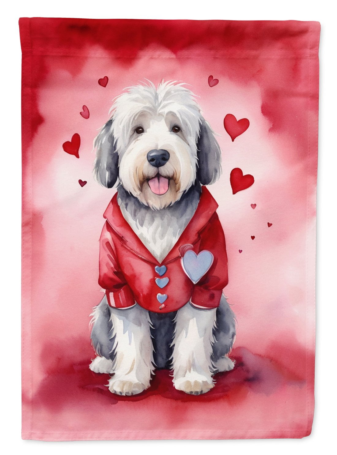 Old English Sheepdog My Valentine Garden Flag 11.25 in x 15.5 in