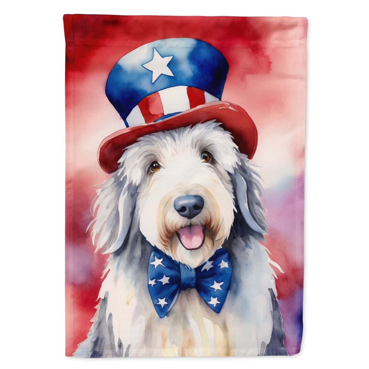 Old English Sheepdog Patriotic American House Flag 28 in x 40 in