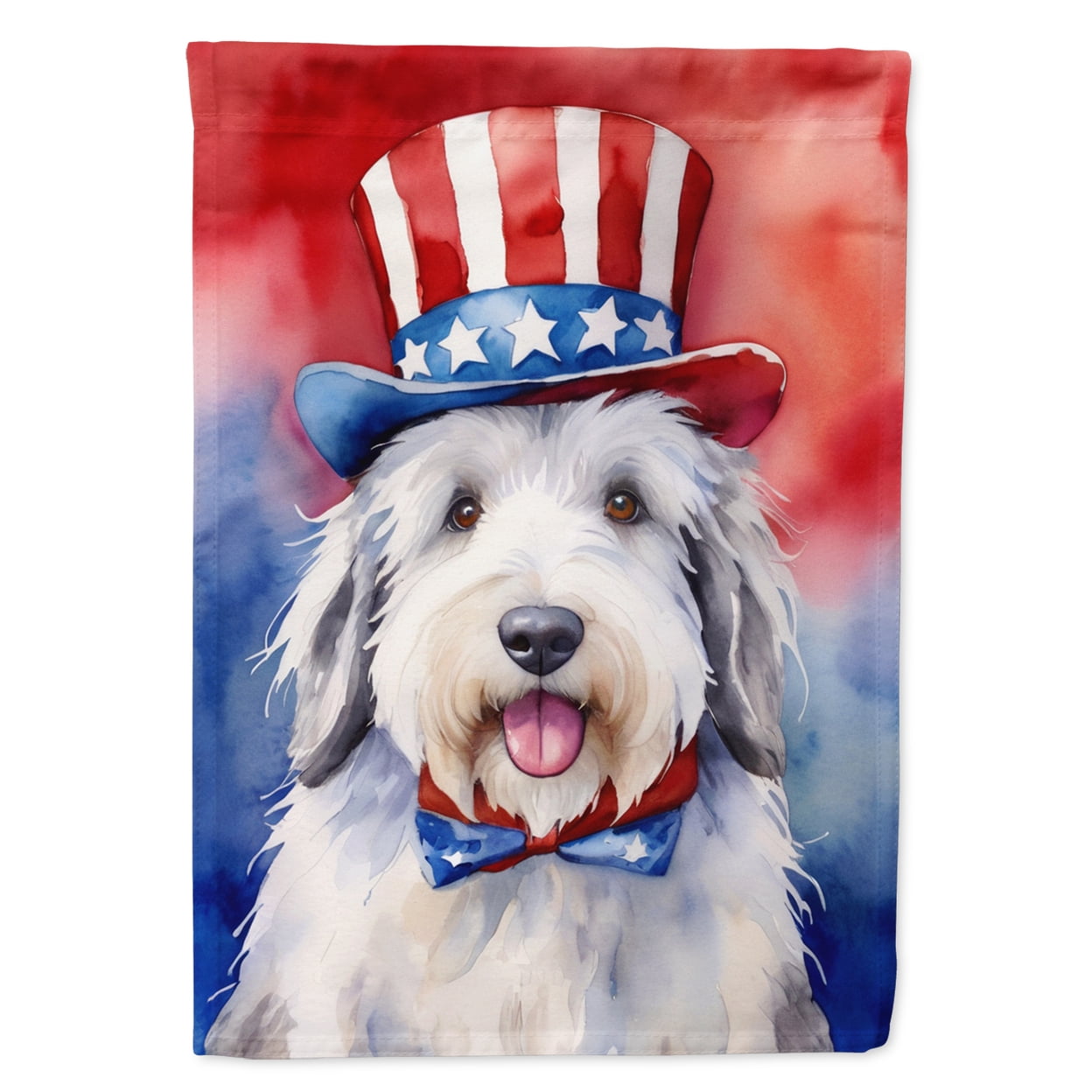 Old English Sheepdog Patriotic American House Flag 28 in x 40 in