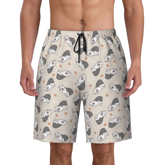 Old English Sheepdog Pattern Men'S Beach Pants Quick Dry Short Swim Trunks With With Pockets And Mesh Lining Swimwear Beach Bathing Shorts 3x-Large