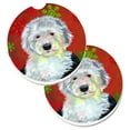 thumbnail image 1 of Old English Sheepdog Red  Green Snowflakes Holiday Christmas Set of 2 Cup Holder Car Coasters, 1 of 1