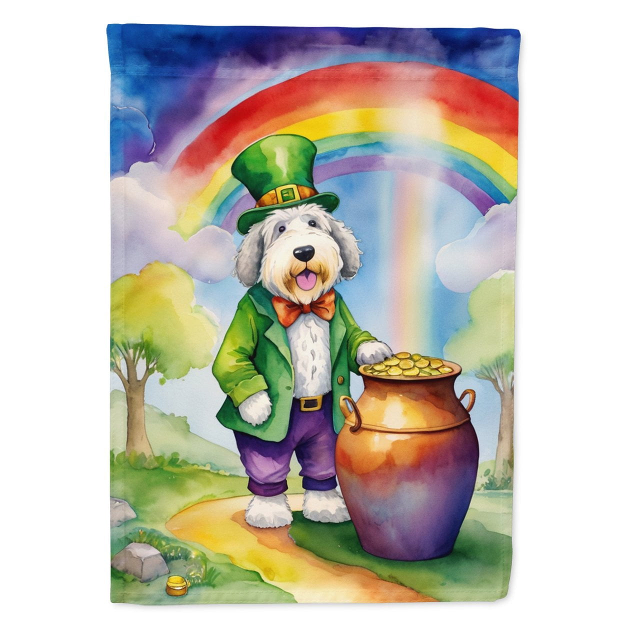 Old English Sheepdog St Patrick's Day Garden Flag 11.25 in x 15.5 in