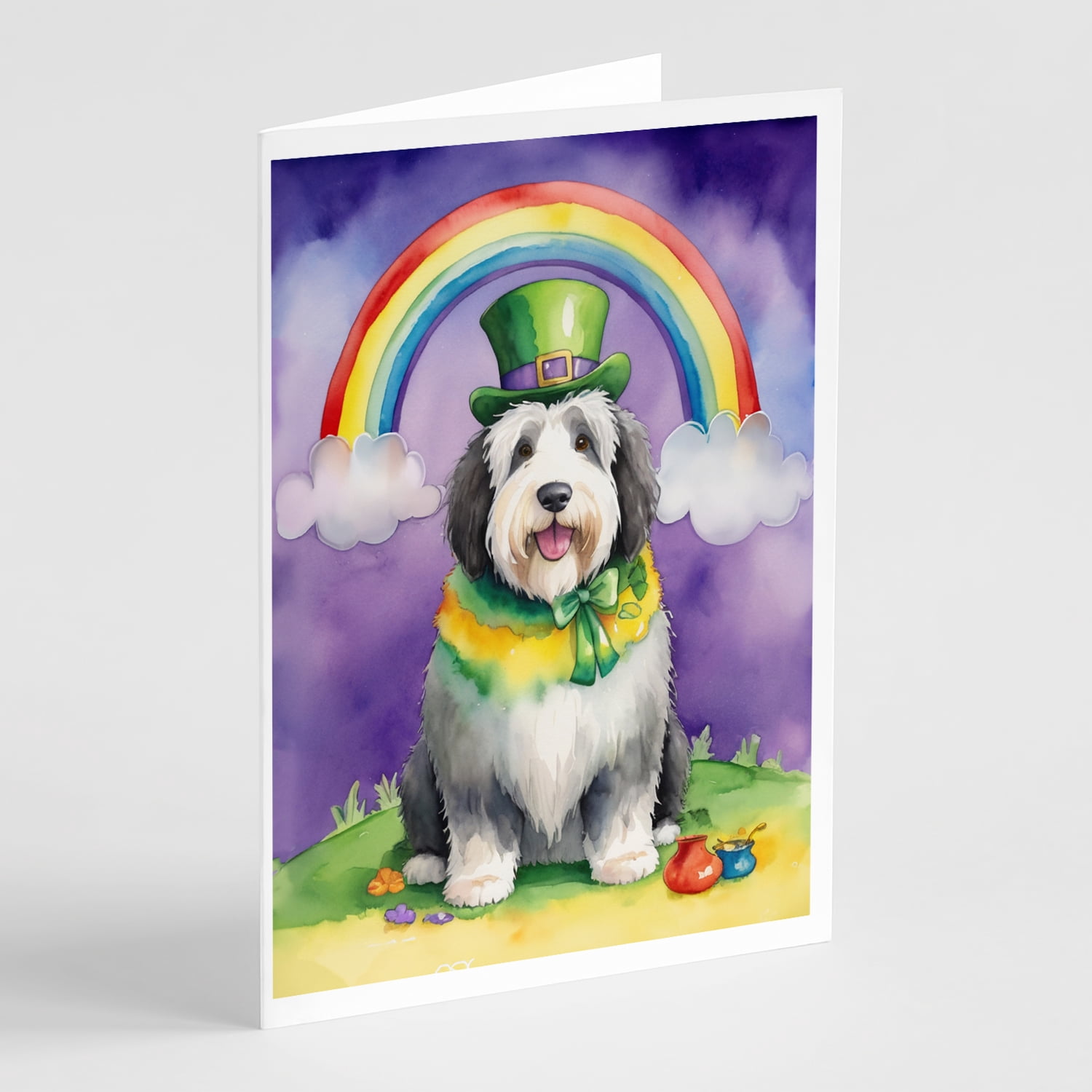 Old English Sheepdog St Patrick's Day Greeting Cards Pack of 8 7 in x 5 in