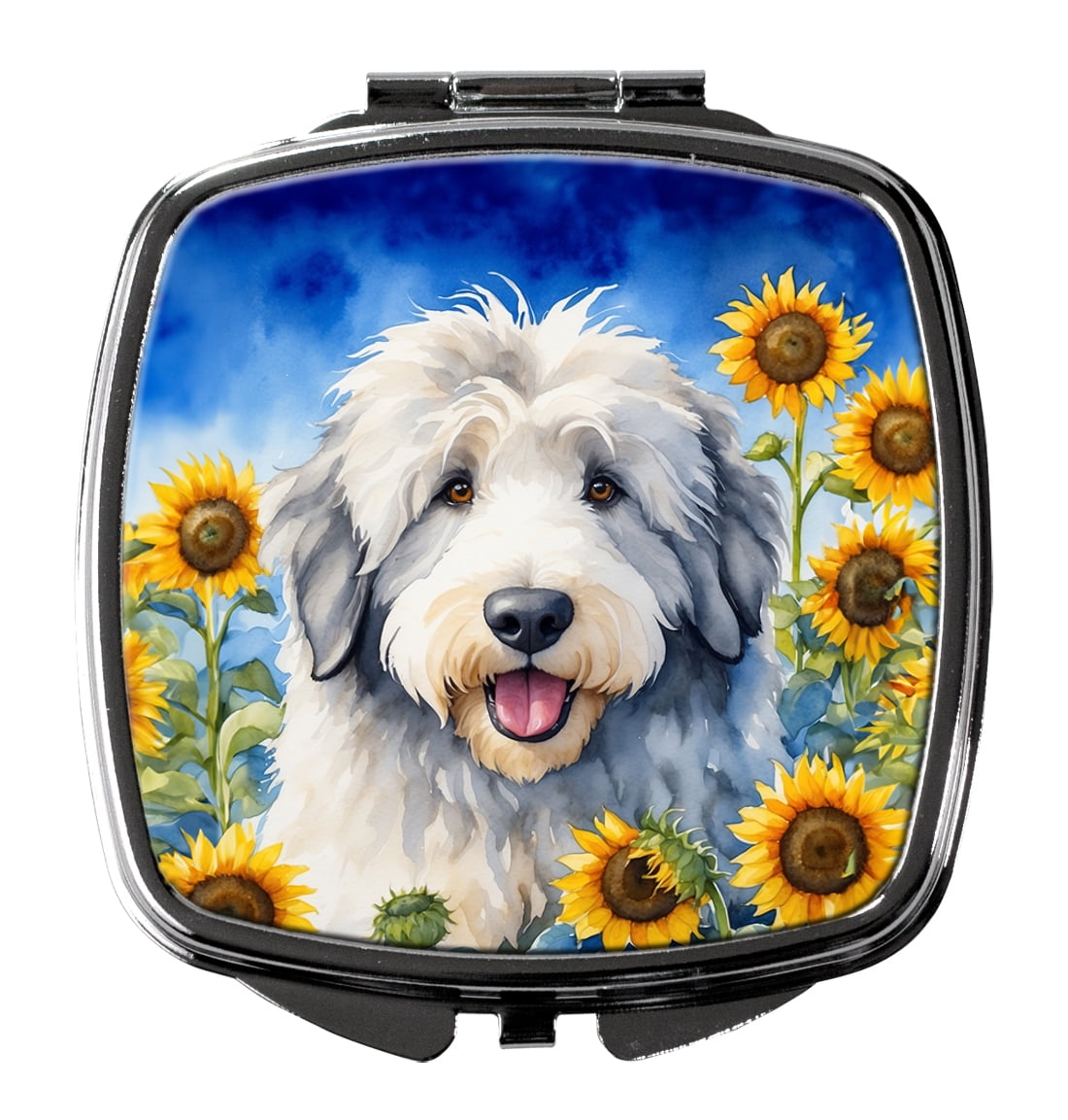 Old English Sheepdog in Sunflowers Compact Mirror 2.75 in x 3 in