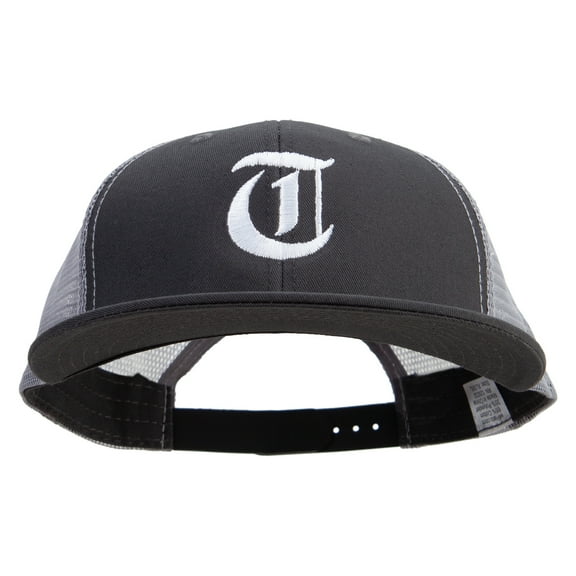 Old English T Embroidered Big Size Premium Flat Bill Trucker Cap - Charcoal Grey XL-3XL