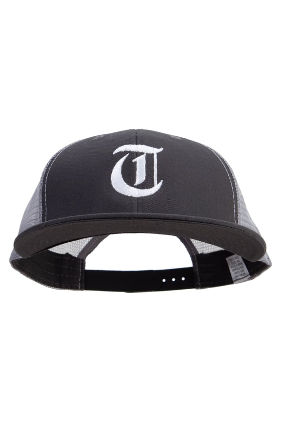 Old English T Embroidered Big Size Premium Flat Bill Trucker Cap - Charcoal Grey XL-3XL