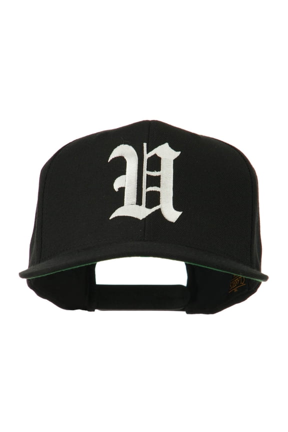Old English U Embroidered Flat Bill Cap - Black OSFM