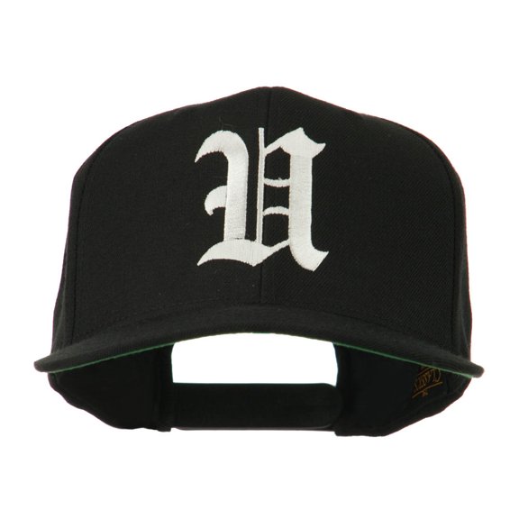 Old English U Embroidered Flat Bill Cap - Black OSFM