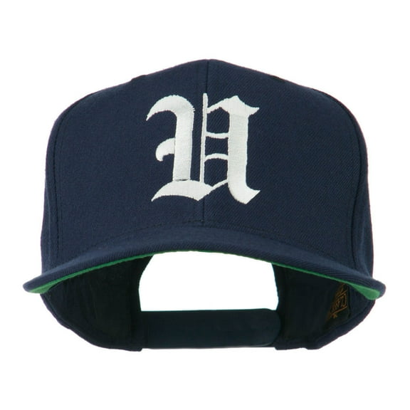 Old English U Embroidered Flat Bill Cap - Navy OSFM