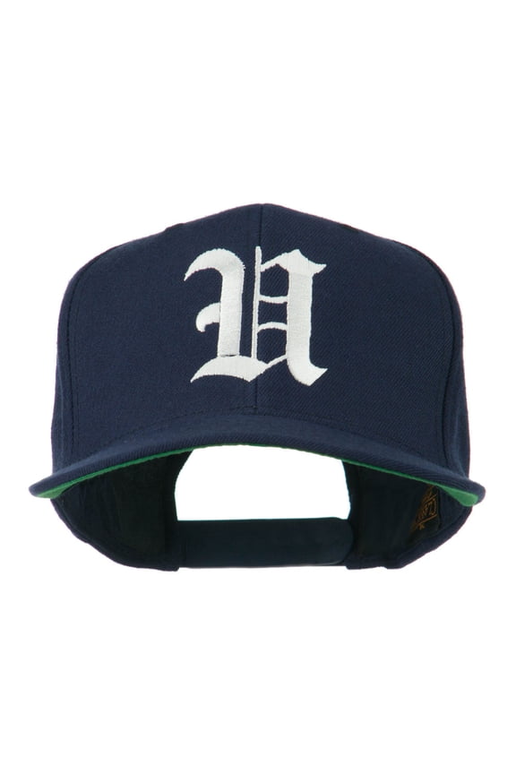 Old English U Embroidered Flat Bill Cap - Navy OSFM