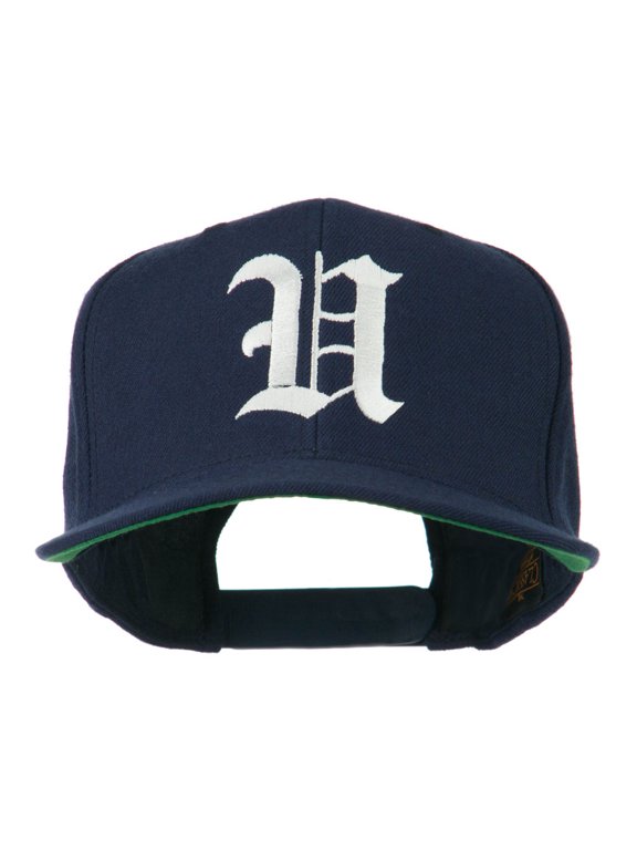 Old English U Embroidered Flat Bill Cap - Navy OSFM