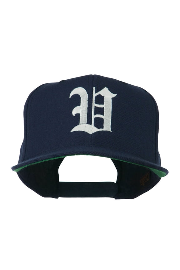 Old English V Embroidered Flat Bill Cap - Navy OSFM