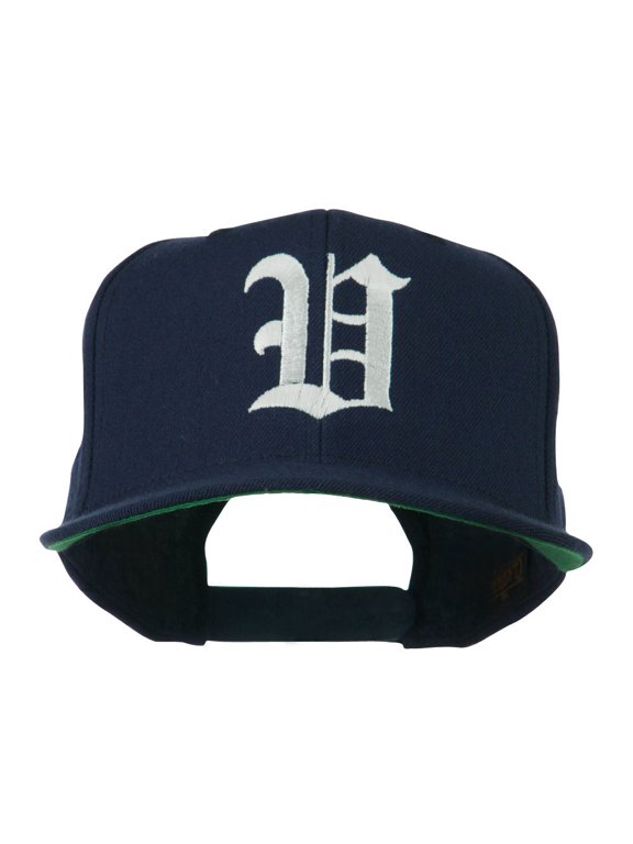 Old English V Embroidered Flat Bill Cap - Navy OSFM