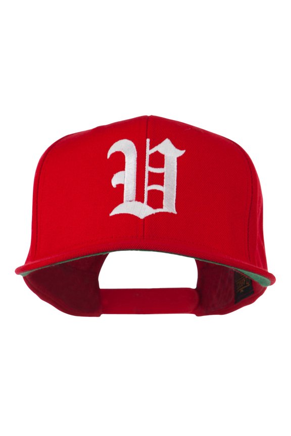 Old English V Embroidered Flat Bill Cap - Red OSFM