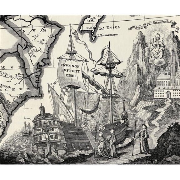 Old Engraving of A Ship for An Ancient Map Made by A Benedictine Monk About 1740 From the Book the Century Illustrated M Poster Print, 32 x 26