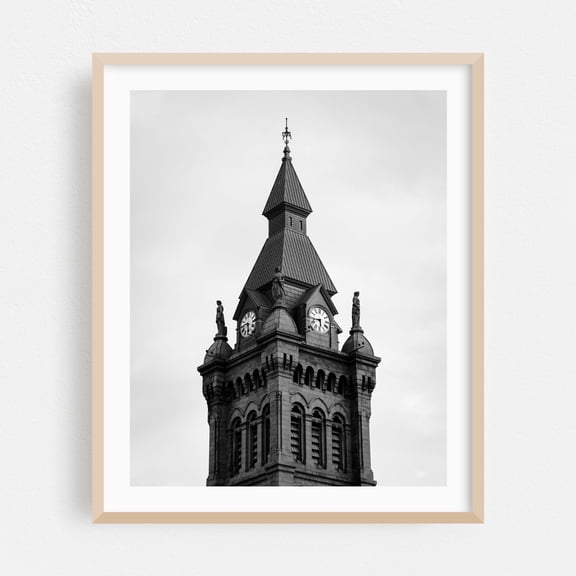 Old Erie County Hall, Buffalo - Buffalo New York Photography Architecture Black and White Gothic Cityscape Cathedral Vintage Oak Framed Wall Art Print 16 x 20 inches