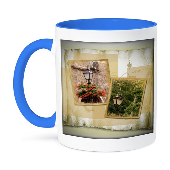 Old European Lanterns, 11oz Two-Tone Blue Mug