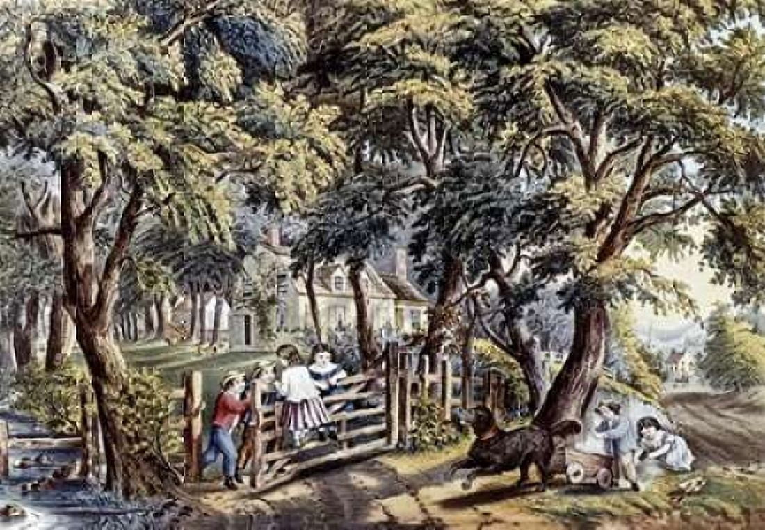 Old Farm Gate Canvas Art - Currier and Ives (20 x 28)