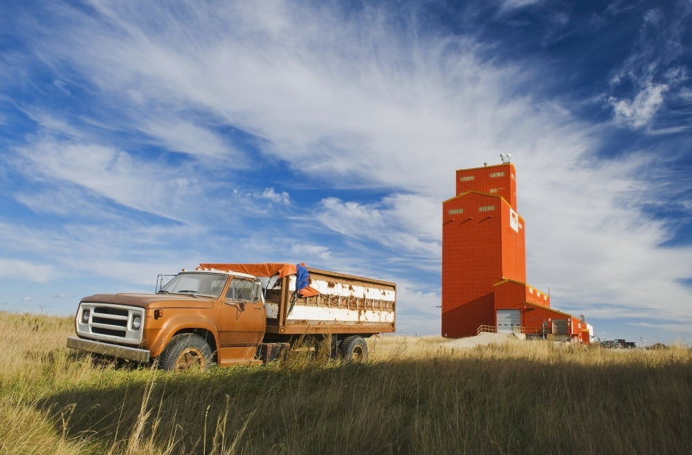 Old Farm Truck And Grain Elevator Stoughton Saskatchewan Canada Canvas Art - Dave Reede Design Pics (19 x 12)