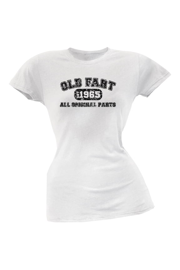 Old Fart Original Parts 1965 Funny White Juniors Soft T-Shirt - Large