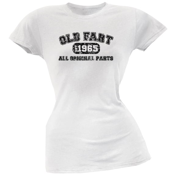 Old Fart Original Parts 1965 Funny White Juniors Soft T-Shirt - X-Large