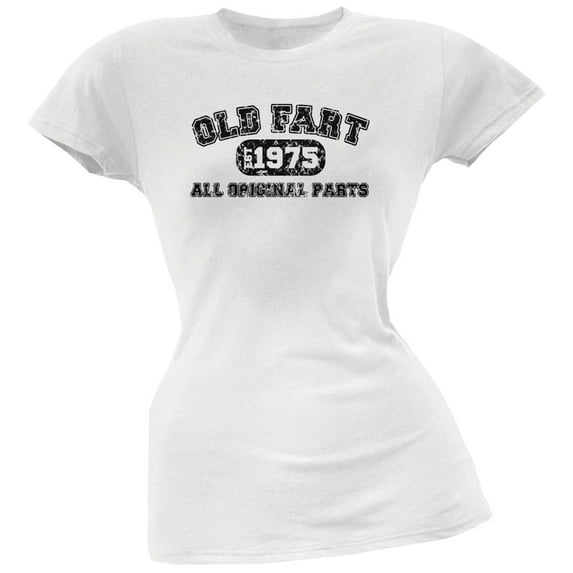 Old Fart Original Parts 1975 Funny White Juniors Soft T-Shirt - Medium