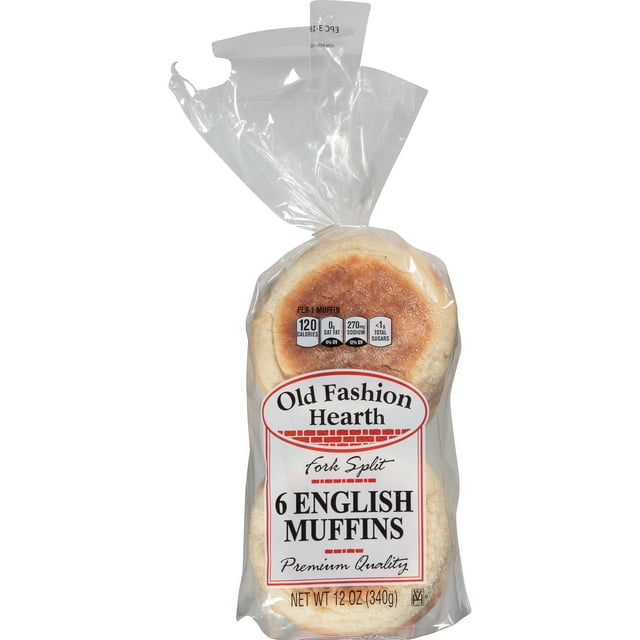 Old Fashion Hearth White English Muffins, Hearty Texture Fork Split, Shelf Stable, 6 Count, 12 oz.
