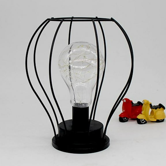 Old Fashion Industrial Black Metal Wire BALLOON Loft Table Desk Lamp Night Light Bedroom Decor, 3x 1.5V AA Battery Powered ( )
