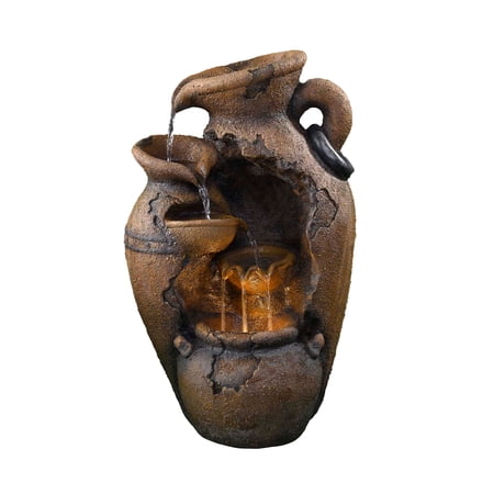 Old Fashion Pot Outdoor Fountain with LED Lights