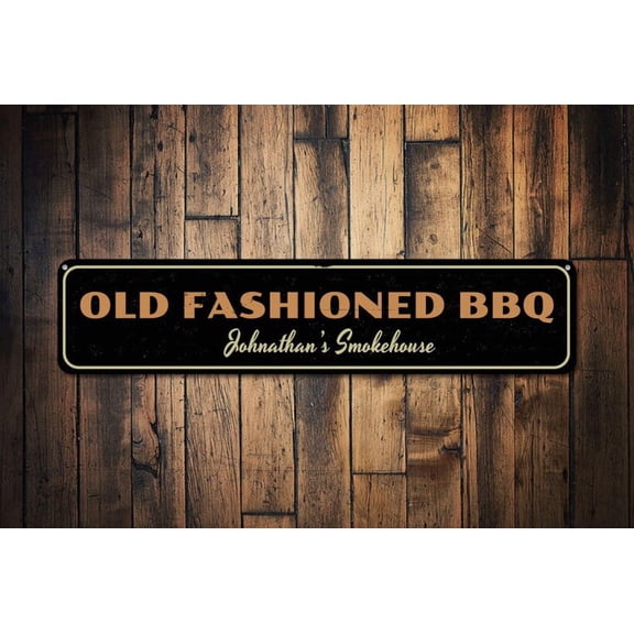 Old Fashioned BBQ Sign Barbeque Master Name Sign Fashion Custom Smokehouse Sign Metal BBQ Kitchen Sign - Size: 16 x 4 Inches