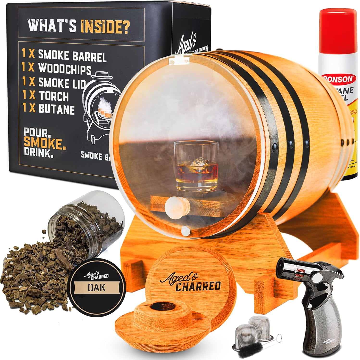 Old Fashioned Cocktail Kit for Whiskey, Bourbon & More - Premium Barrel  Set, USA Oak - Cocktail Smoker Kit with Torch - Bourbon Gifts for Men -  Gifts from Wife, Daughter, Son (