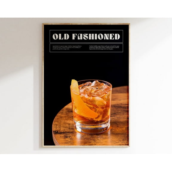 Old Fashioned Cocktail Print Old Fashioned Cocktail Poster Bar Wall Art Classic Bar Cart Art Prints Retro Print Bar Accessories Wall Art, Modern Wall Decor, 8x12 UNFRAMED