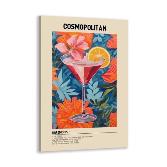 Old Fashioned Cocktail Print Poster (1) Retro Classic Cocktail Canvas Wall Art Vintage Alcohol Whiskey Pictures for Wall Decor Kitchen Home Bar Cart Club Decor