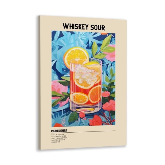 Old Fashioned Cocktail Print Poster (2) Retro Classic Cocktail Canvas Wall Art Vintage Alcohol Whiskey Pictures for Wall Decor Kitchen Home Bar Cart Club Decor